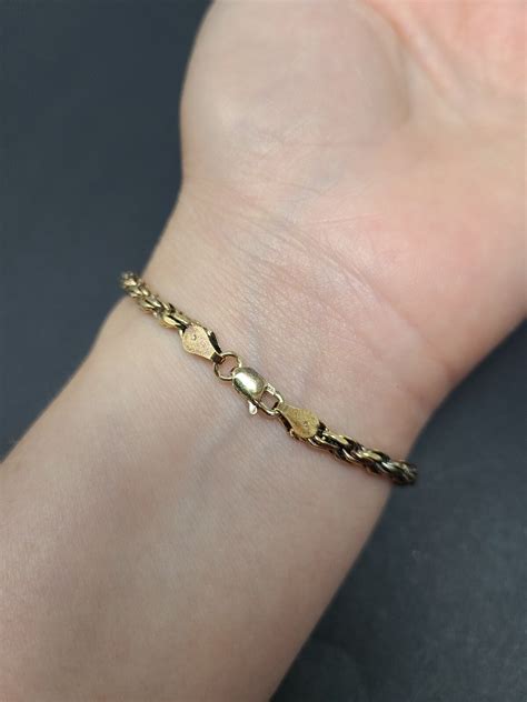 GOLD VERMEIL OVER STERLING 925 ITALY ROPE CHAIN BRACELET STAMPED ...