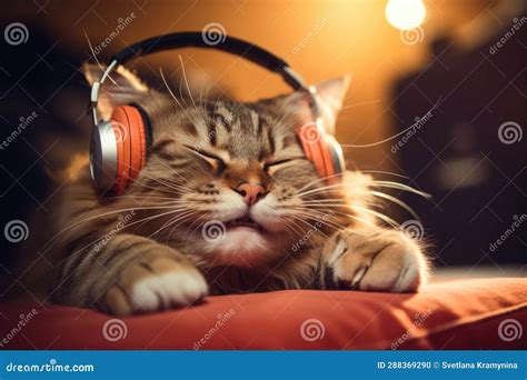 Cute Cat Wearing Headphones Stock Illustration - Illustration of ...
