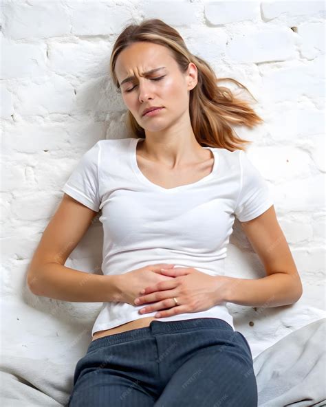 Woman suffers diarrhea stomachache menstrual period cramp AI generated ...