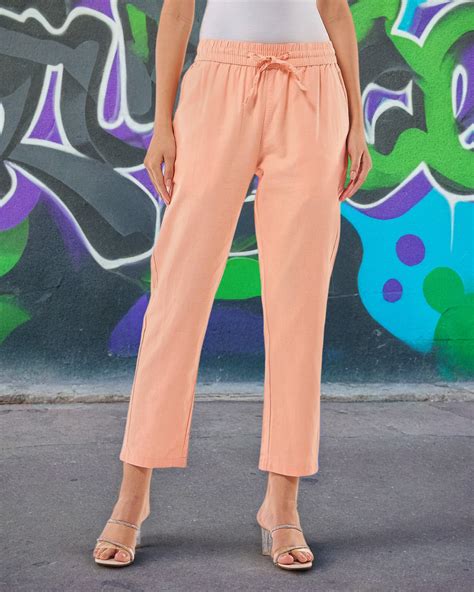 Buy Women's Vermillion Orange Linen Pants Online at Bewakoof