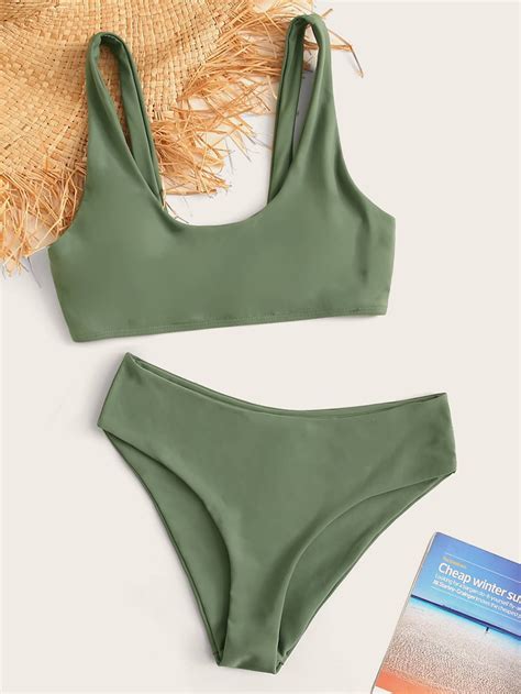 Plain scoop neck bikini swimsuit – Artofit