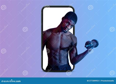 Serious Confident Muscular Black Guy with Naked Torso Doing Muscle ...