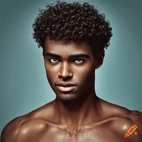 Handsome man, with dark brown skin, brown curly hair, brown eyes ...