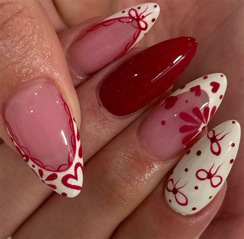 Valentines nails inspo. Strawberry shortcake nails. Pink and red nails ...