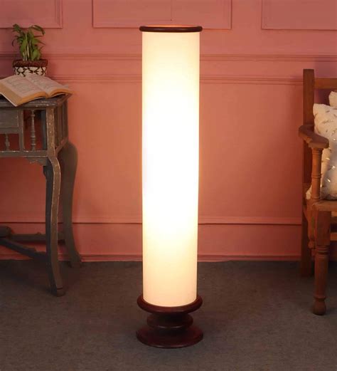 Buy Brescia Off White Cottan Fabric Shade Column Floor Lamp With Mango ...