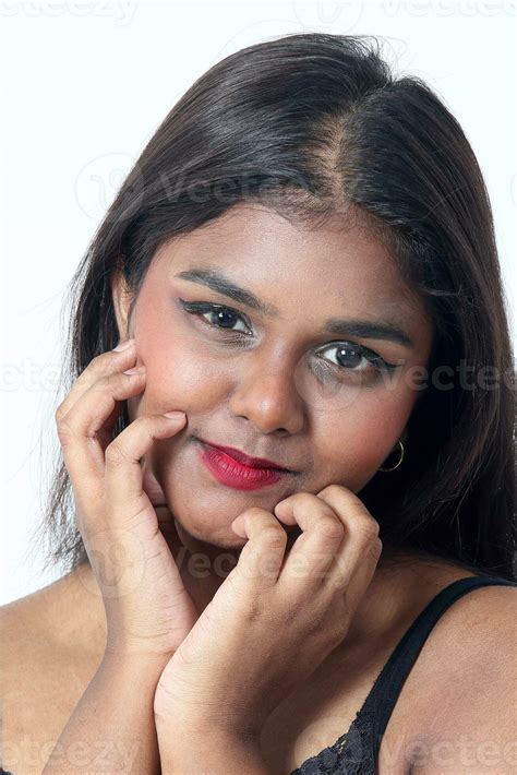 Young attractive Asian Indian woman pose face body expression mode emotion on white background ...