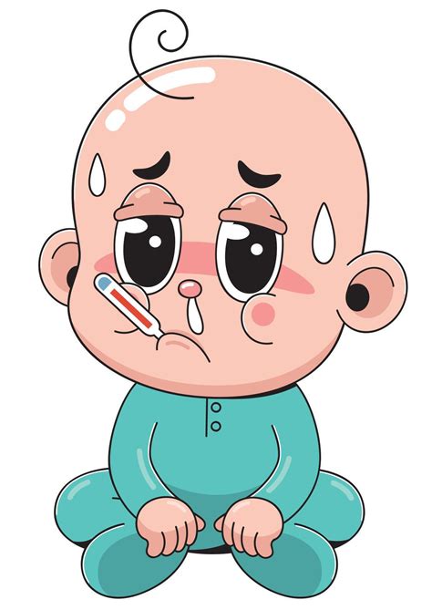 Cartoon sick baby with a thermometer in its mouth 54844722 Vector Art ...