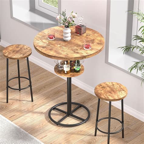 Amazon.com: VECELO 3 Piece Bar Table and Chairs Counter Height Bistro ...