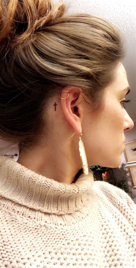 Small Cross Tattoos Behind Ear