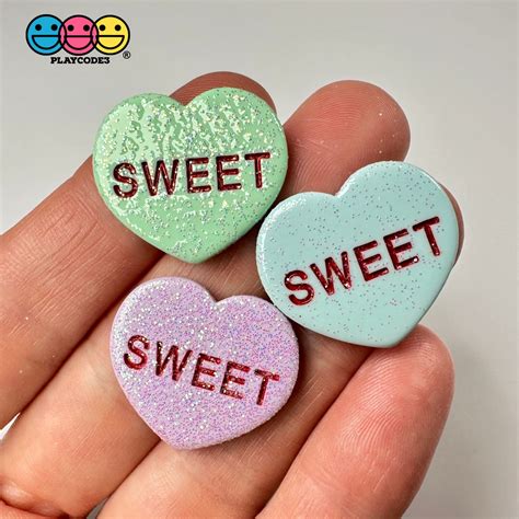 Sweet Tart Heart Glitter Shape Fake Candy Charm Flat back Cabochons ...