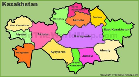 Administrative map of Kazakhstan - Ontheworldmap.com