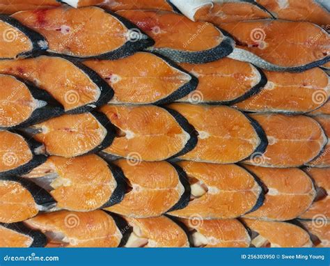 Sliced or Cut Ready Fresh Salmon Fish Meat for Sale. Stock Photo ...