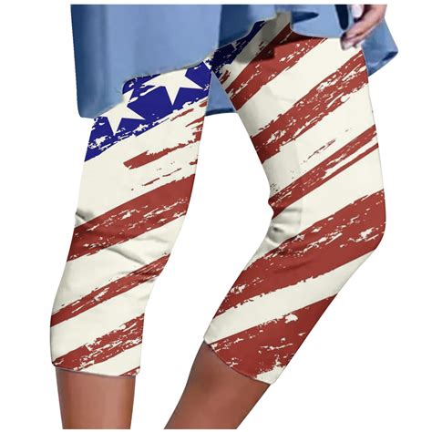 Wenini Linen Pants Women Summer Summer Calf-Length Pants American Flag ...