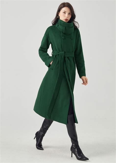 Green Wool Coat, Long Wool Coat Women, Warm Winter Coat, Casual Wool ...