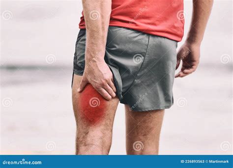 Hamstring Pain Pulled Muscle on Back Thigh Painful Red Area Athlete Man ...
