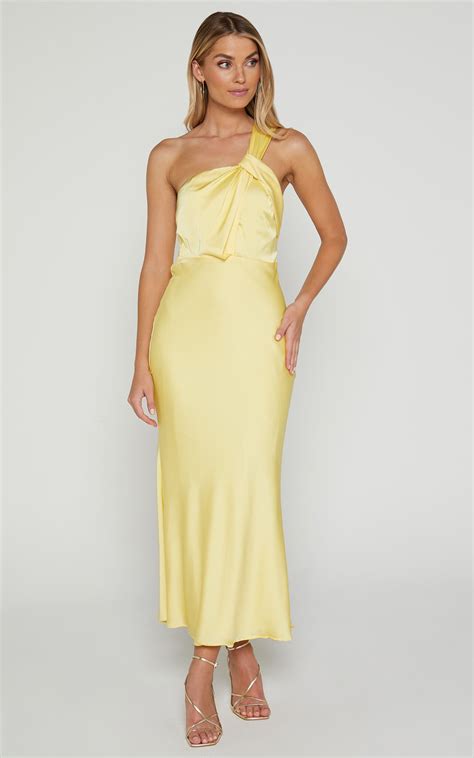 Carmella Midi Dress - One Shoulder Twist Detail Dress in Butter Yellow ...