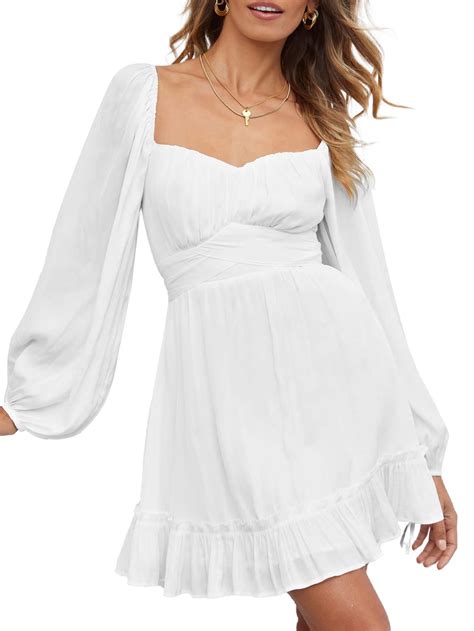 Rooscier Women's Lantern Long Sleeve Square Neck Tie Back Ruffle A Line ...