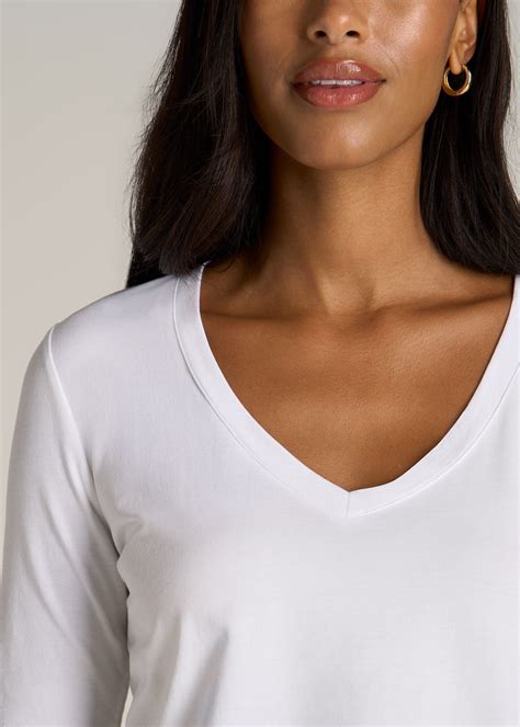 Long Sleeve Scoop V-Neck Tee Shirt for Tall Women | American Tall