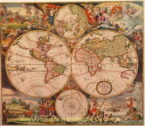antique world map 1700 Romeyn de Hooghe original engraving Dutch