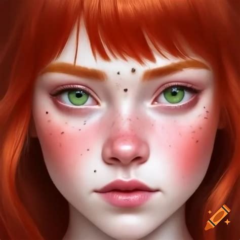 Beautiful red-haired woman with green eyes and freckles on Craiyon