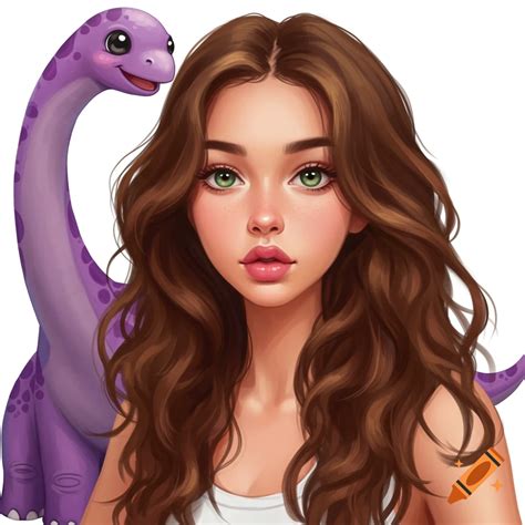 Girl with brown hair and purple brachiosaur on Craiyon