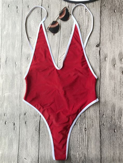 Contrast Piping High Cut One-piece Swimsuit In RED | ZAFUL 2024