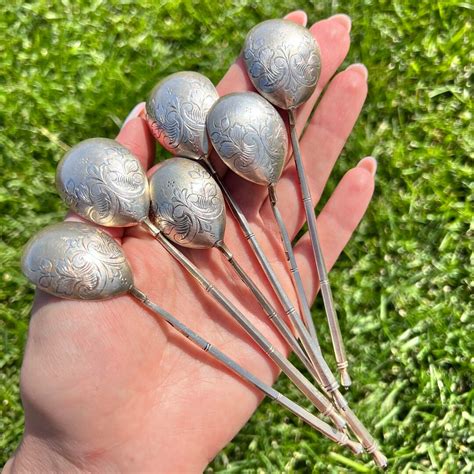 1970"s Set of 6 Spoons Vintage Gilt Sterling Silver 875 Hand Etched ...