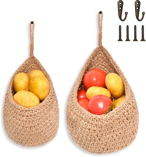 Amazon.com - 6 Pcs Jute Hanging Fruit Baskets for Kitchen Bohemian ...