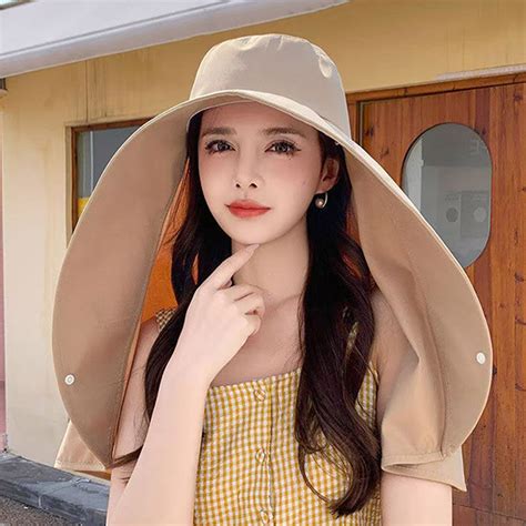 Women's sun hat Full face sunscreen large hat shawl Sun hat UV face ...