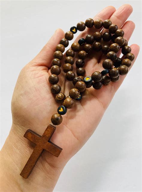 Brown Wooden Bead Rosary With Wooden Cross Prayer Rosary - Etsy