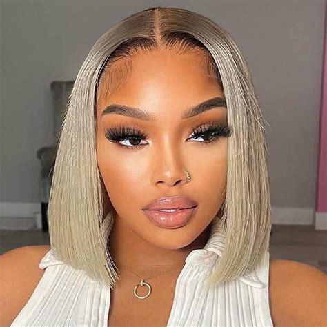 Amazon.com : Orijodie Ash Blonde Short Bob Wig Human Hair 180% Denstiy ...