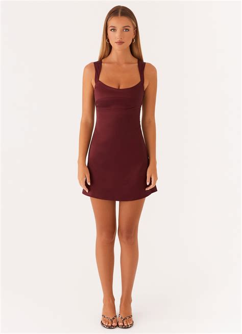 Odette Satin Mini Dress - Burgundy – Peppermayo US