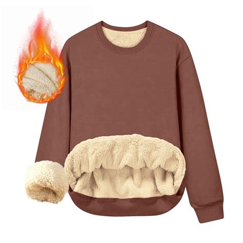 HAOTAGS Fleece Lined Sweatshirts for Women Casual Long Sleeve Round ...