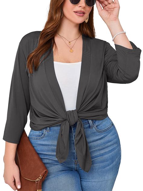 SHOWMALL Women's Plus Cardigans Lightweight Open Front Cardigans 3/4 ...