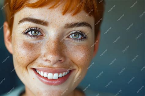 Premium Photo | A woman with freckles and green eyes smiling