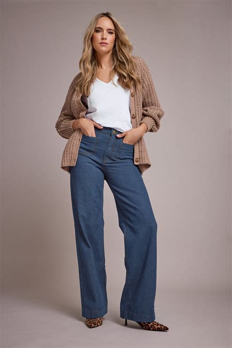 LTS Tall Womens Indigo Blue Pocket Detail Wide Leg Jeans | Long Tall Sally