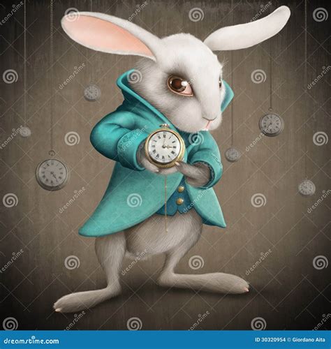 White rabbit with clock stock illustration. Illustration of animal ...