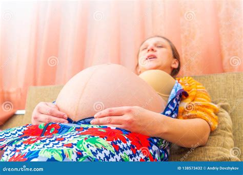 Big Belly of a Pregnant Woman, Bottom View Wide-angle Photo Stock Photo ...
