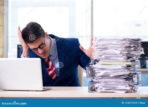 The Businessman Workaholic Struggling with Pile of Paperwork Stock Photo - Image of office ...