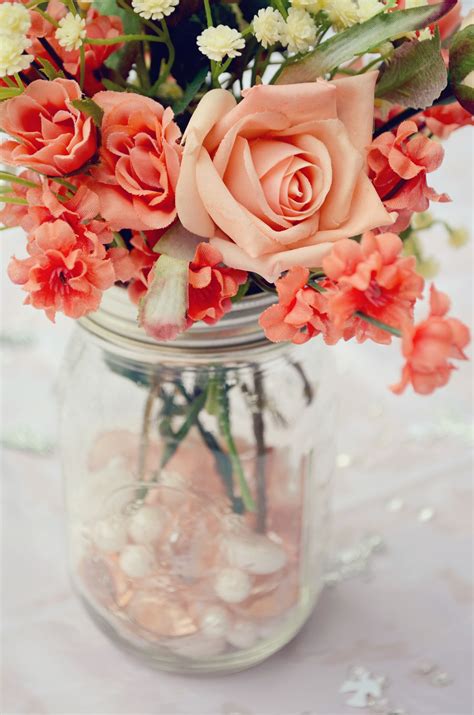 Mason Jar Wedding Centerpieces With Flowers at Wedding