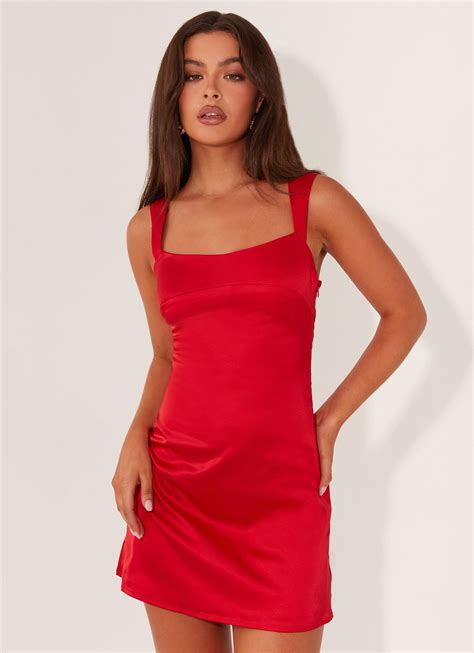 Odette Satin Mini Dress - Red – Peppermayo