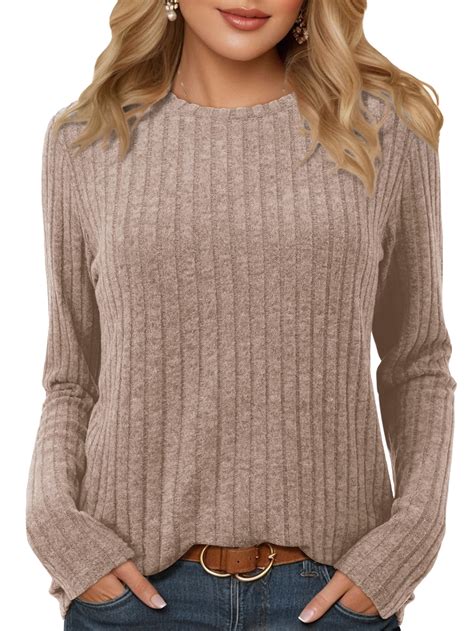 Fancyglim Women Long Sleeve Shirts Crew Neck Casual Tunic Tops Sweaters ...