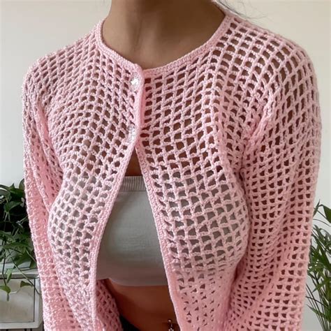 Knitted Baby Pink Cardigan Knitted by my mom... - Depop