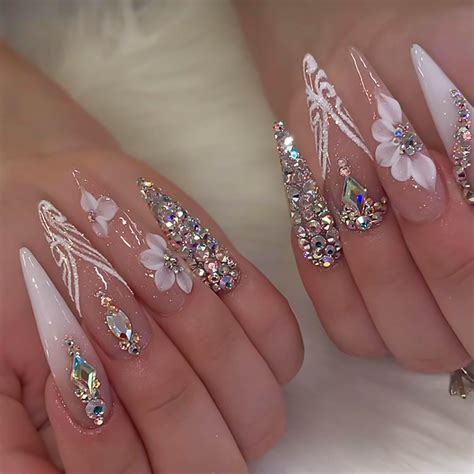 Amazon.com: BABALAL Stiletto Press on Nails Long Fake Nails White Ombre ...
