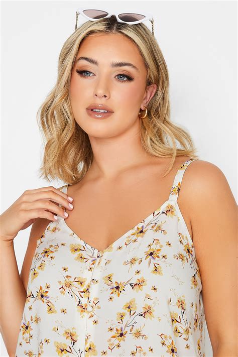 YOURS Plus Size White Floral Button Cami Vest Top | Yours Clothing