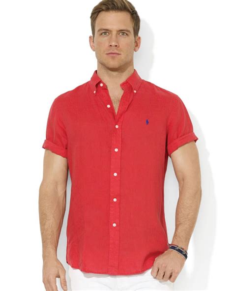 Ralph Lauren Polo Button Down Short Sleeve Sport Shirt in Red for Men ...