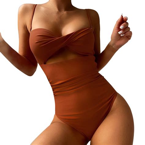 Sngxgn Women Tummy Control Swimsuits Cutout Ruffle Bathing Suit High ...