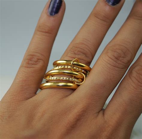 Stack ring Natural pave diamonds sterling silver with yellow gold ...