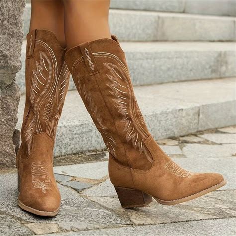 Women's Chunky Heel Cowboy Boots: Fashionable Pointed Toe Dress Boots ...