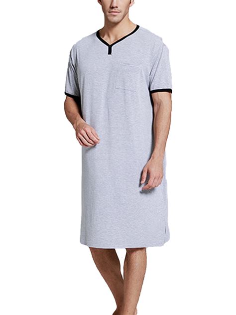 TheFound Men's Sleep Shirt, Mens Nightshirt Comfy Big Soft Short Sleeve ...